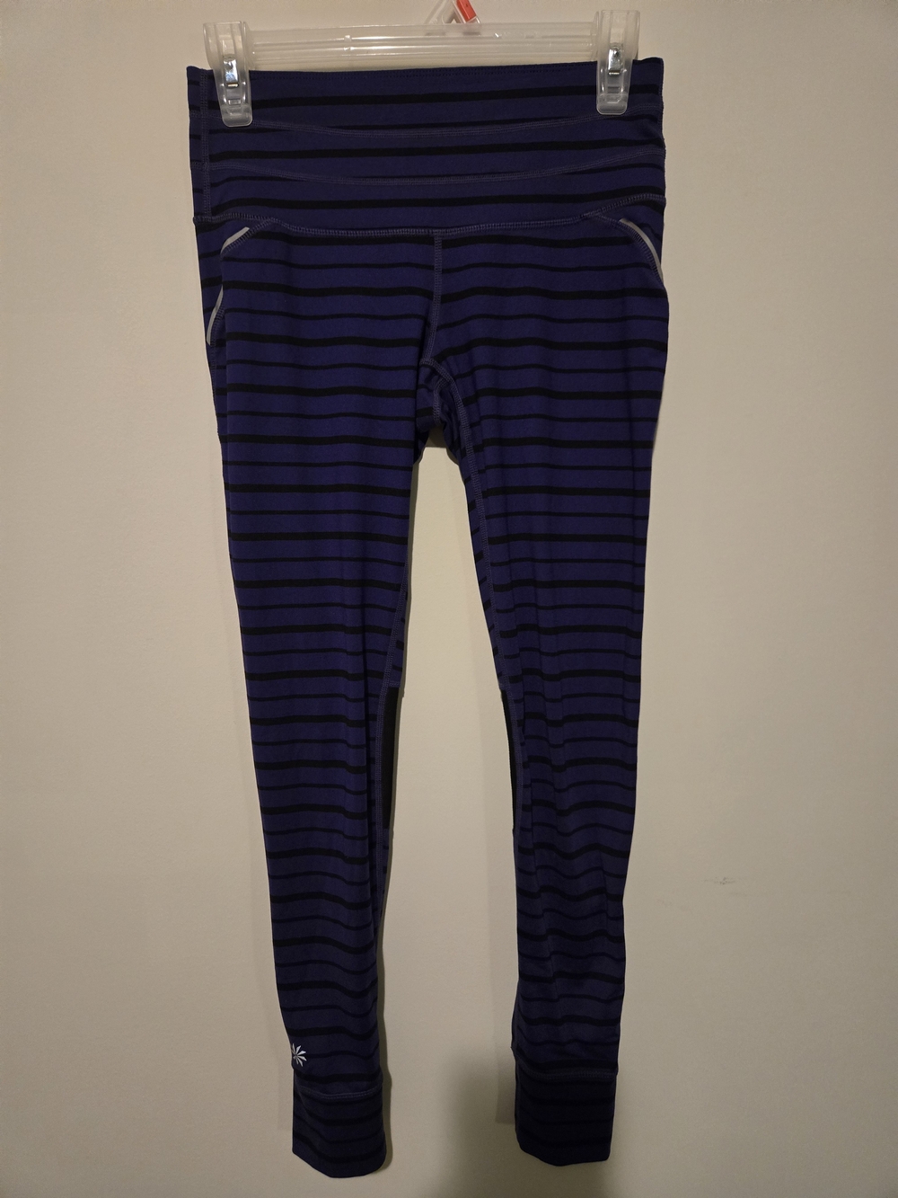 Athleta Purple and Black Striped Leggings